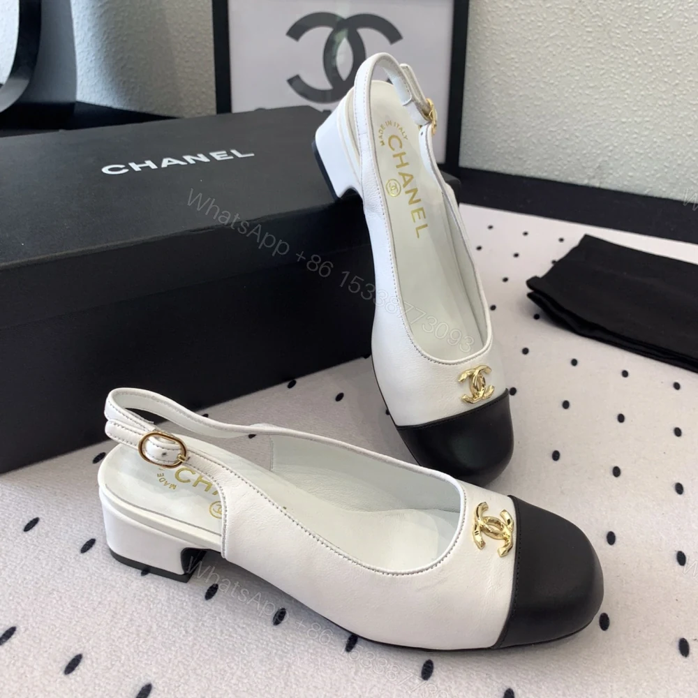 View 4 of 高仿Chanel*G45768C圓頭露跟單鞋小牛皮白色3.5CM免檢版