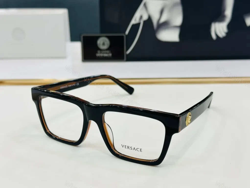 View 7 of Bold Black Versace-Inspired Acetate Eyewear with Gold Emblem