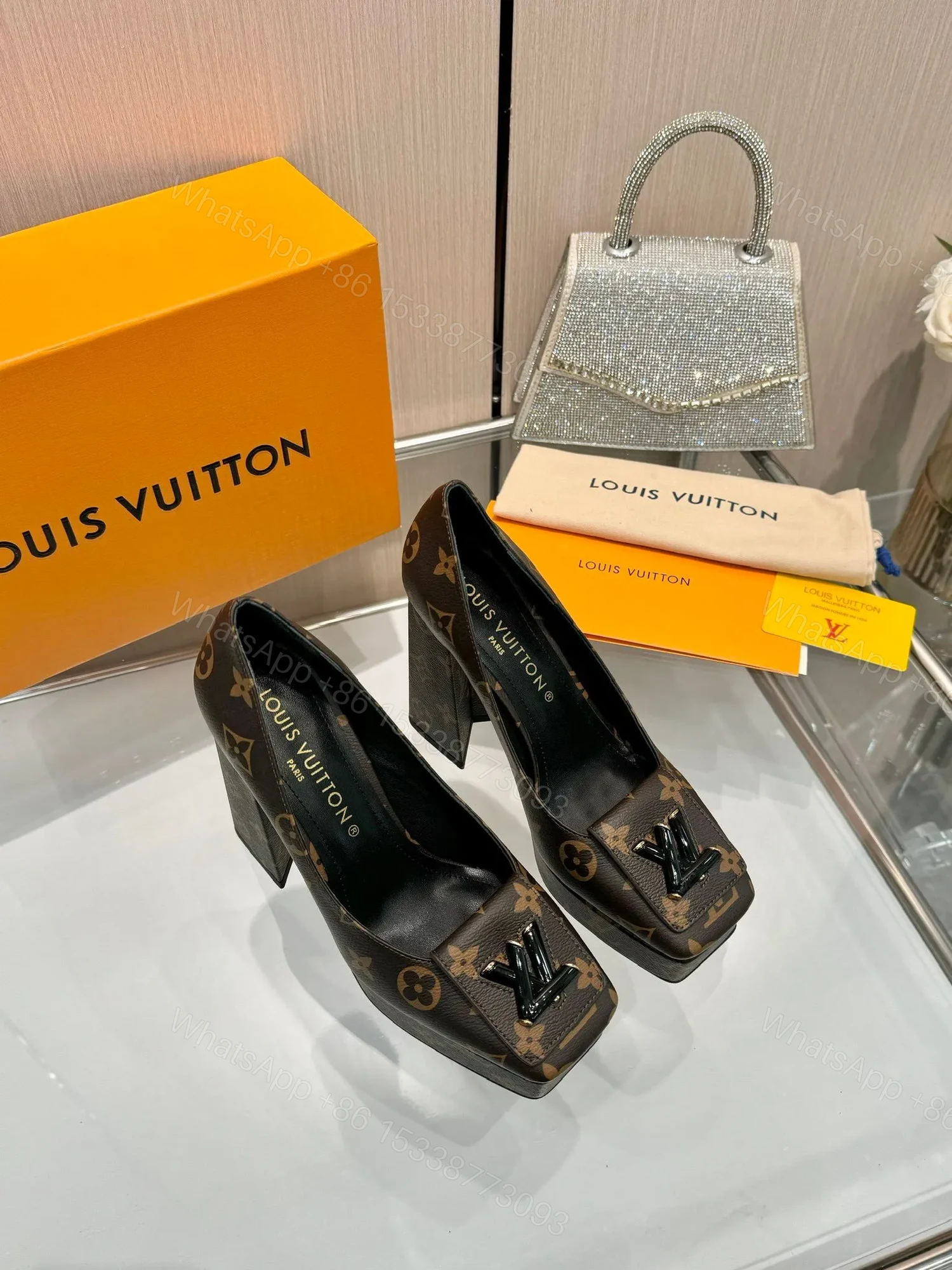 View 2 of LV Women Brown Leather Platform Heels