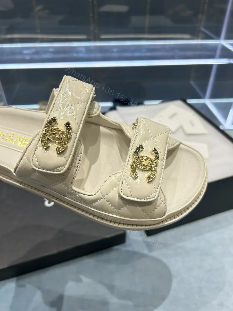 View 8 of Quilted Leather Slides - Gold-Accent, Luxe Casual Comfort