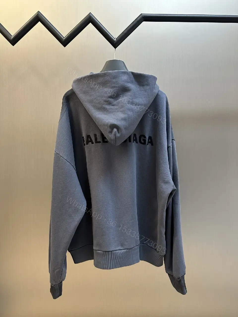 View 5 of Slate Cotton-Blend Zip Hoodie with Textured Pockets
