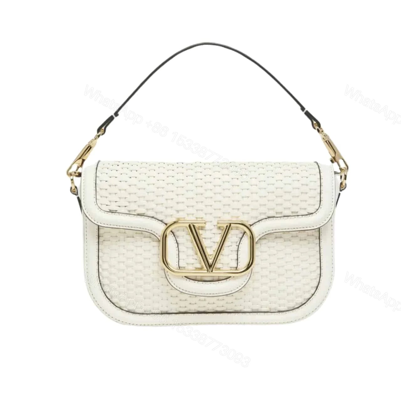 VALENTINO GARAVANI ALLTIME VLOGO WOVEN LEATHER SHOULDER BAG WHITE 22CM — view 1