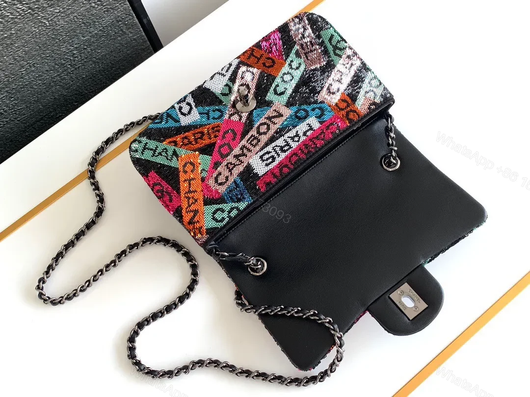 View 5 of Chanel Mini Pastel Rainbow Sequin Like Auth Handbag 20x14x7cm