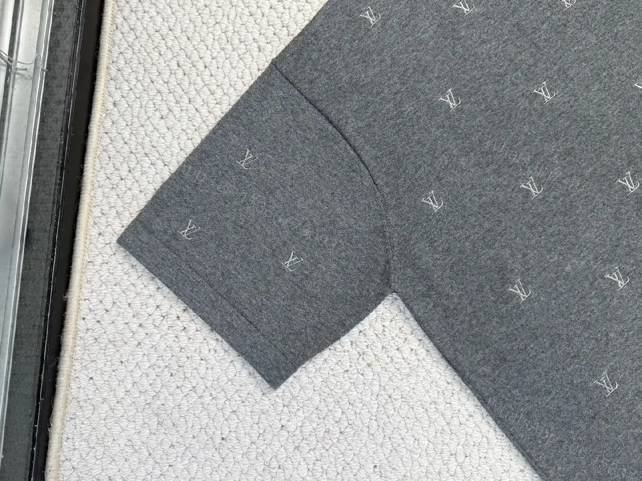 View 3 of Charcoal Knit Crewneck Sweater: Subtle Logo Texture, All-Season Comfort