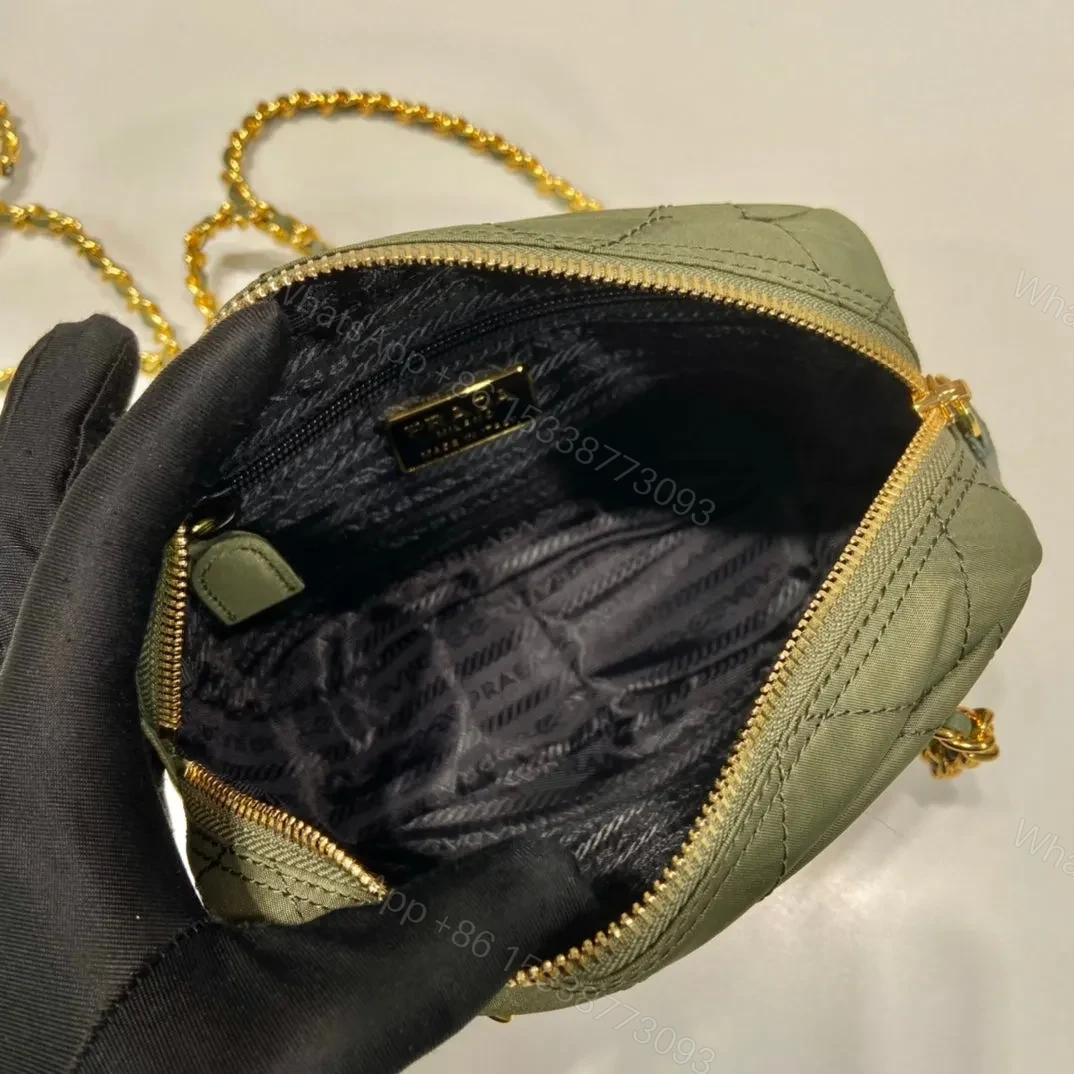 View 2 of QUILTED HOBO BAG 19 IN PICKLE GREEN HANDMADE NYLON GOLD HARDWARE