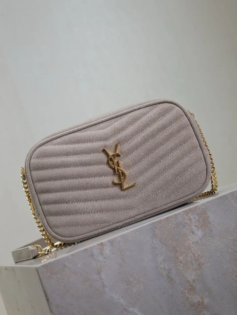 View 6 of Quilted Suede Crossbody with Gold Hardware Bag