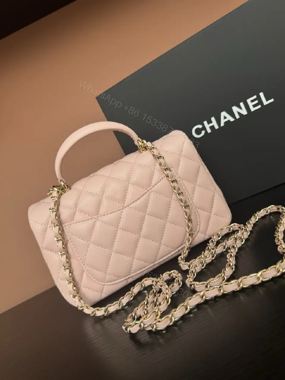 View 4 of Pink Quilted Mini Flap Bag with Crystal Bow Accent (No Brand)