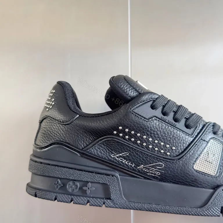 View 3 of Premium Black LV-Style High-Top Sneakers: Pebble Leather, Luxe-Edge