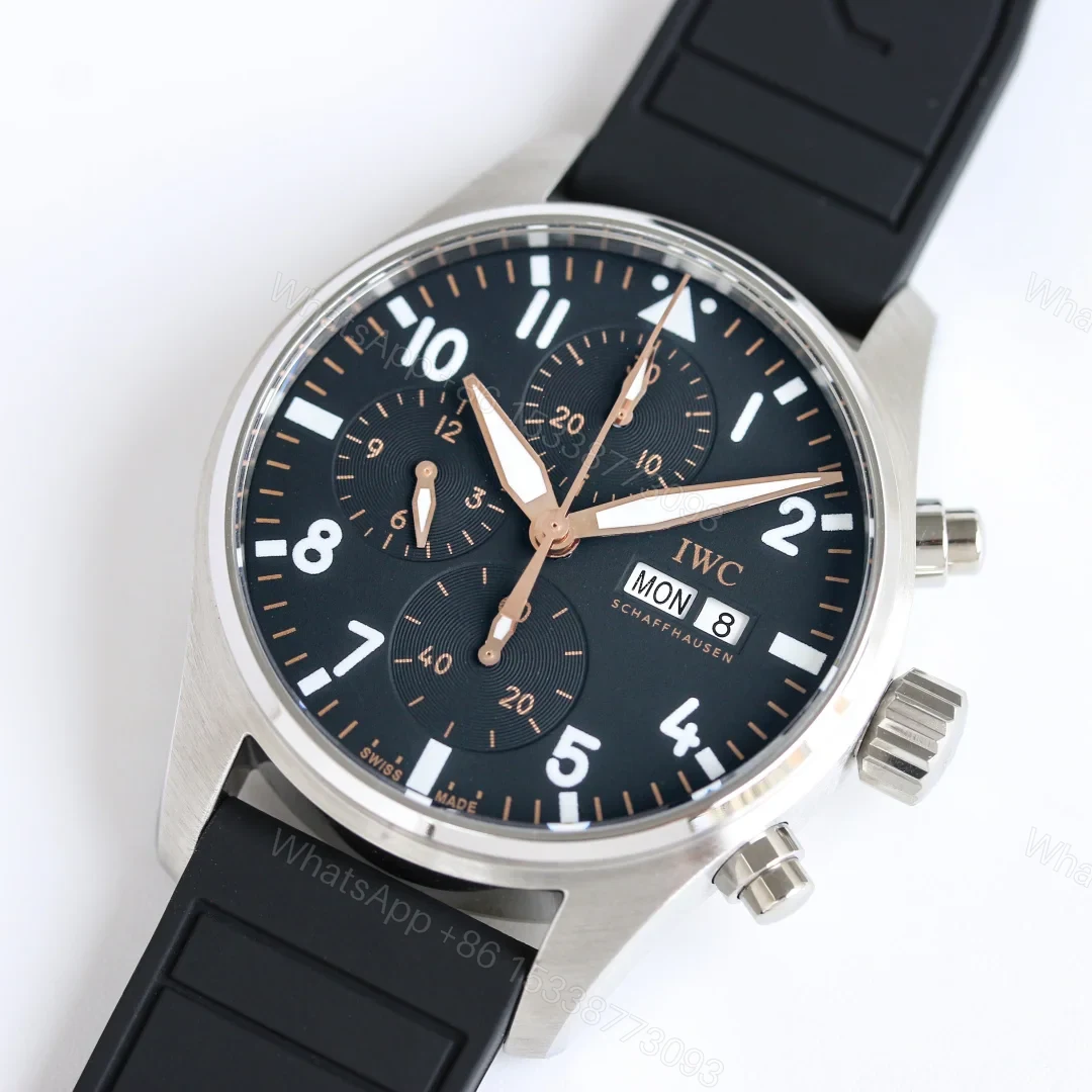 View 2 of IWC Pilot Chronograph Blue Replica 41MM Premium Black Rubber Strap Edition IW388117