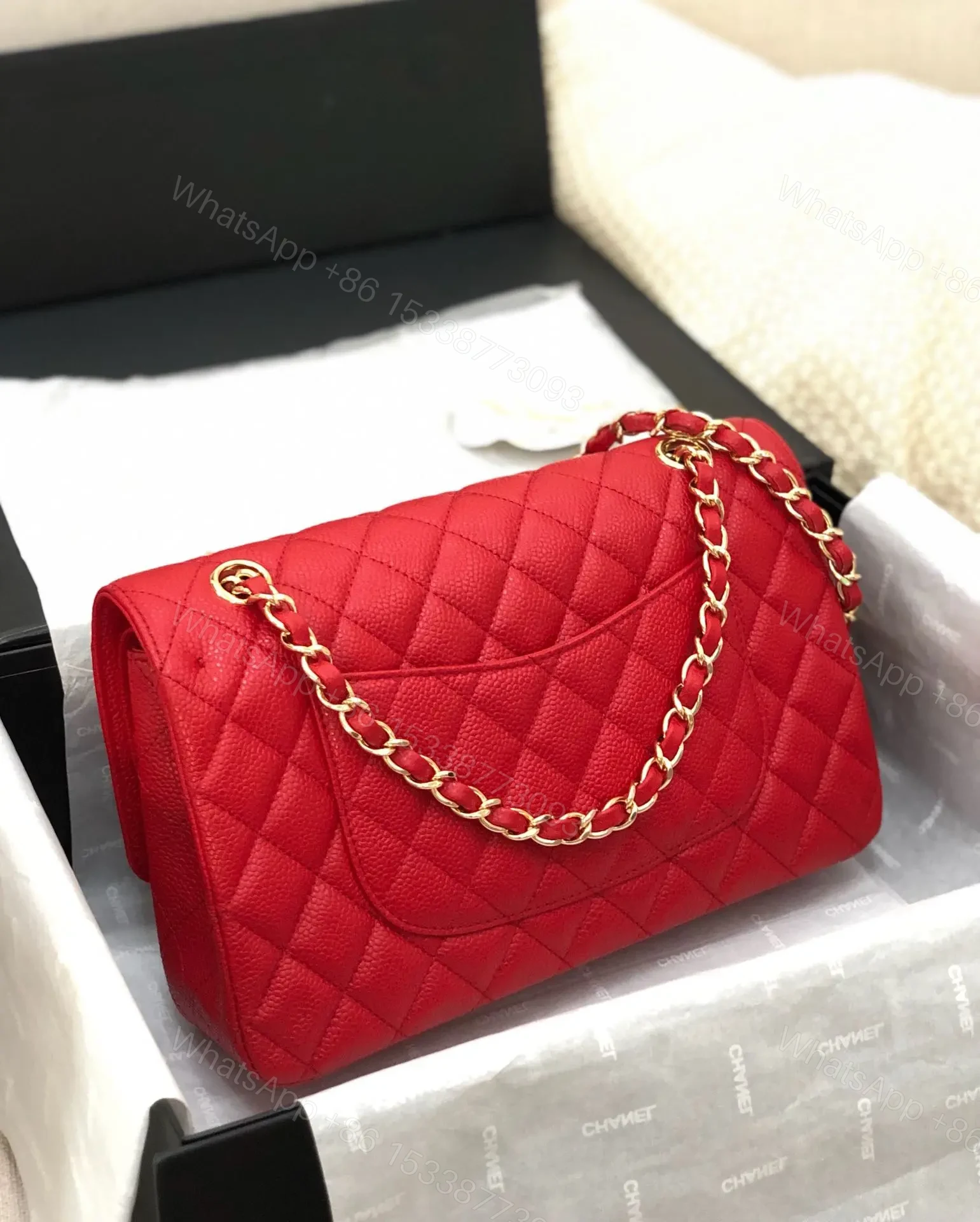 View 4 of FLAP BAG MEDIUM 25CM RED CAVIAR GOLD HARDWARE
