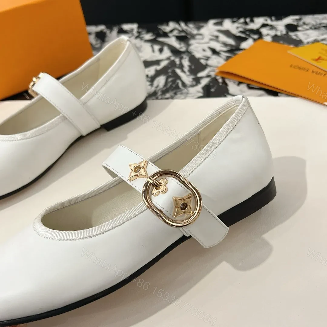 View 2 of LV Women White Leather Mary Jane Loafers