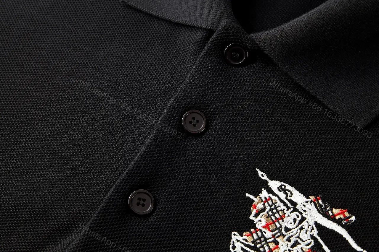 View 7 of Black Cotton Polo with Burberry Logo Embellishment Shirt