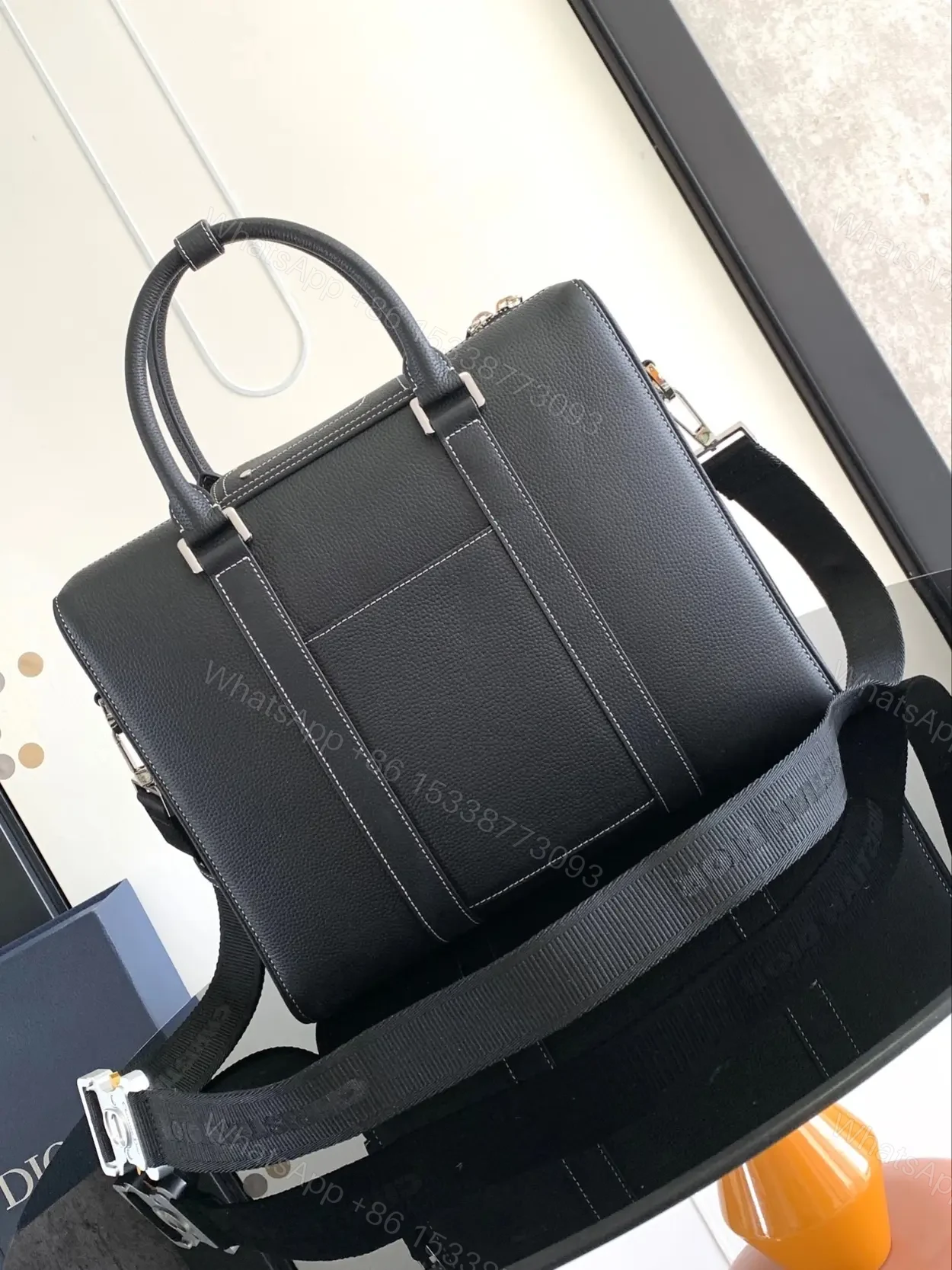 View 4 of Dior Lingot Briefcase in black grained calfskin leather
