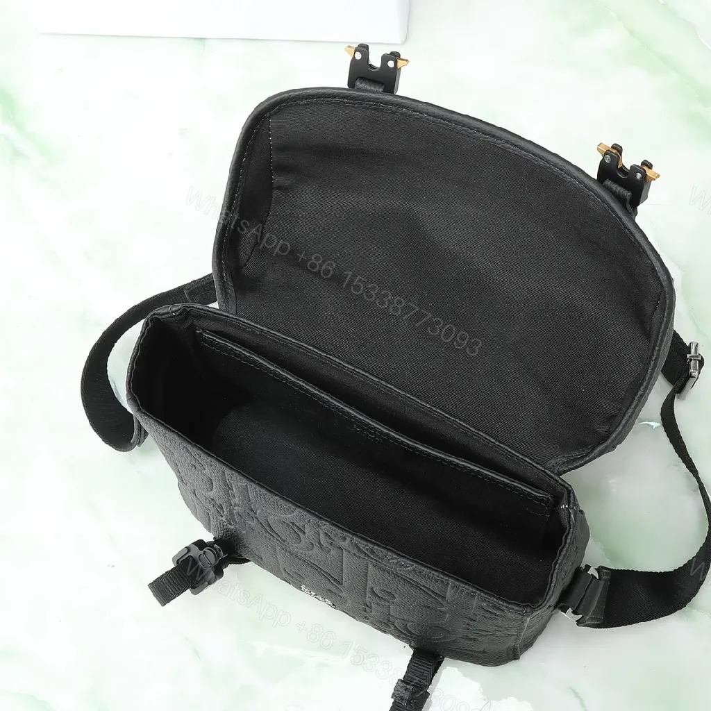 View 4 of Black Embossed Leather Messenger Bag with Luxe Hardware
