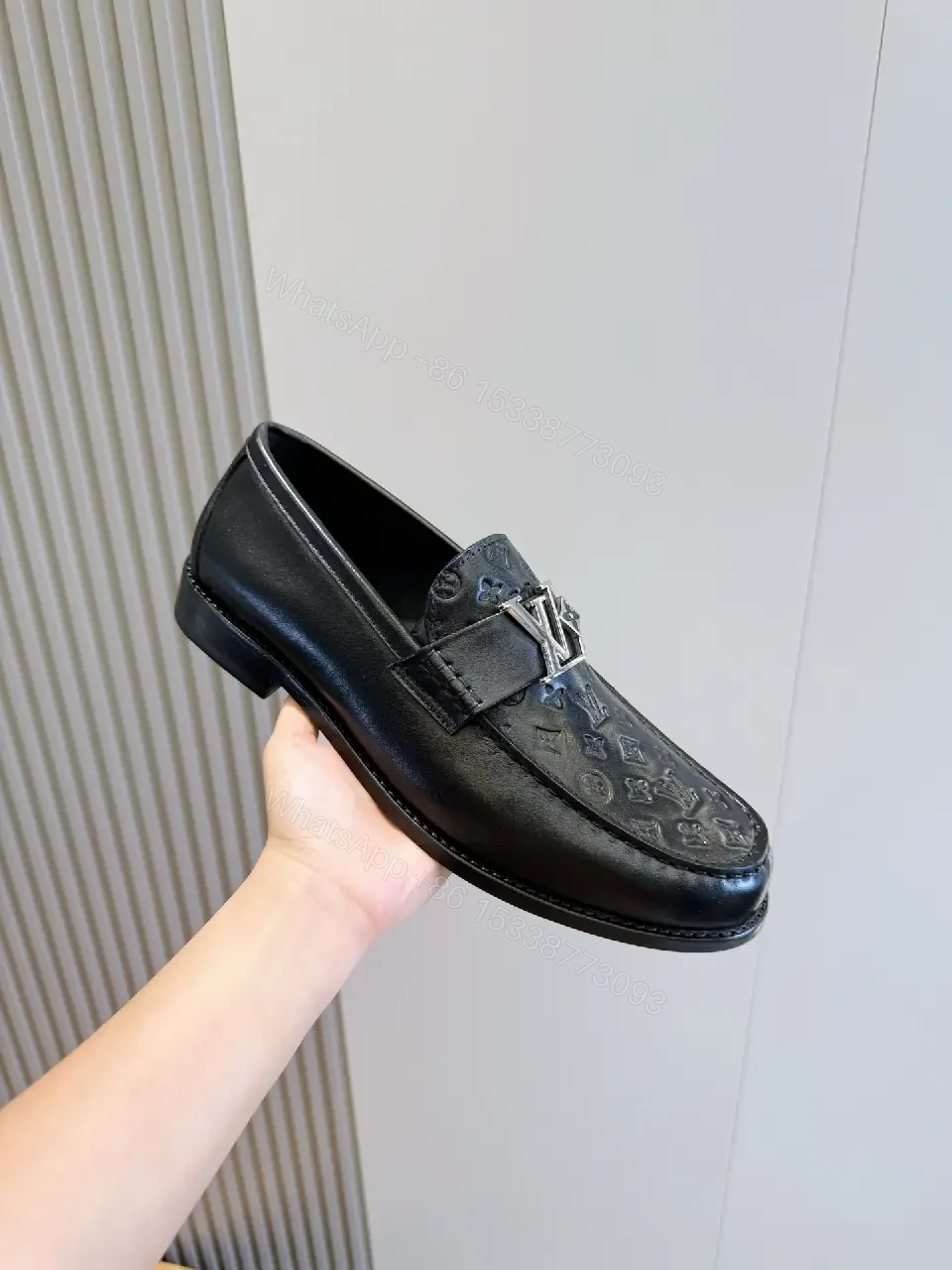 View 5 of Black Leather Monogram Penny Loafers Louis Vuitton Stylewith LV Logo