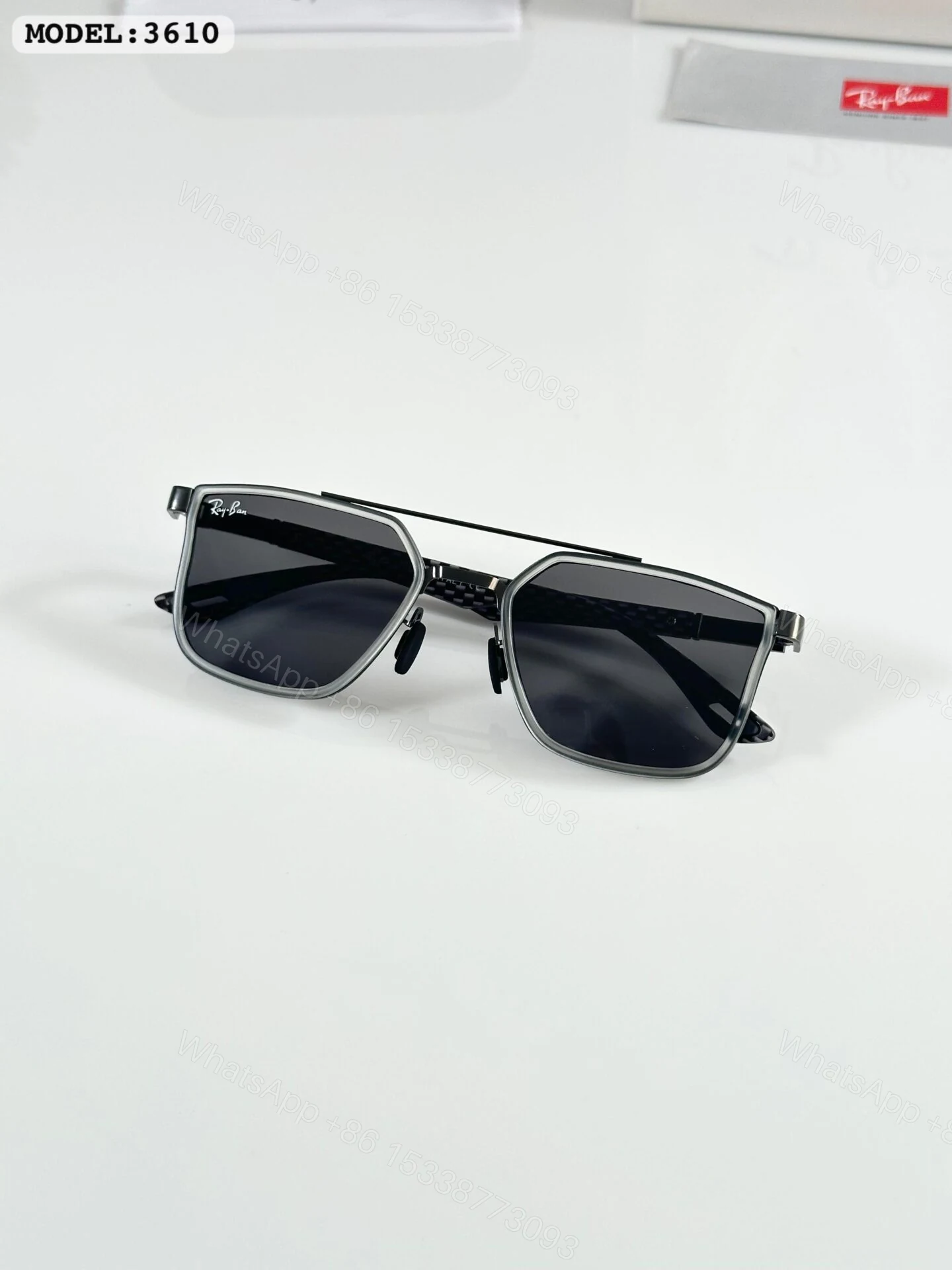 View 4 of Ray-Ban 3610 Black-Brown Metal Square Sunglasses