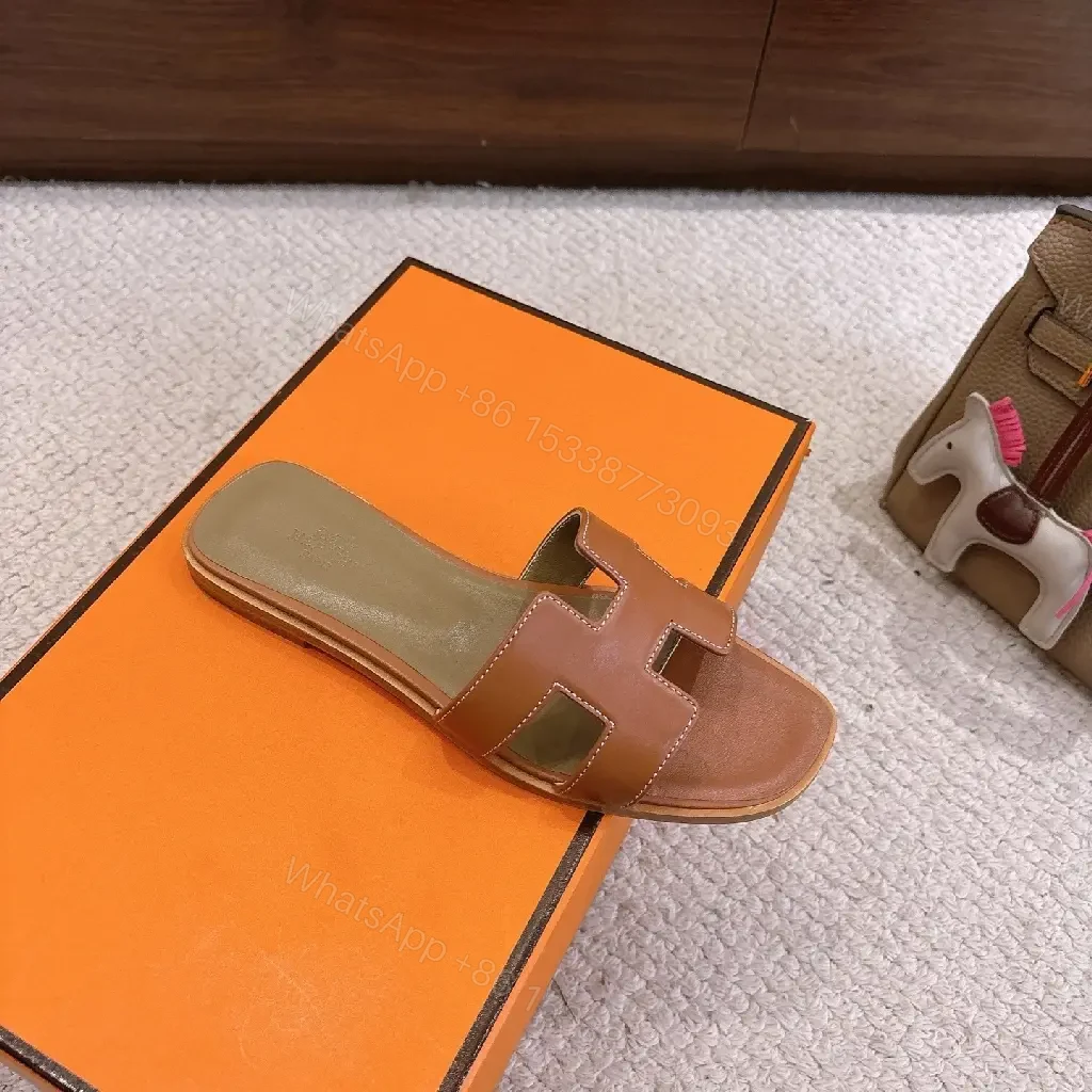 View 6 of H-Pattern Leather Slide Sandals: All-Day Comfort