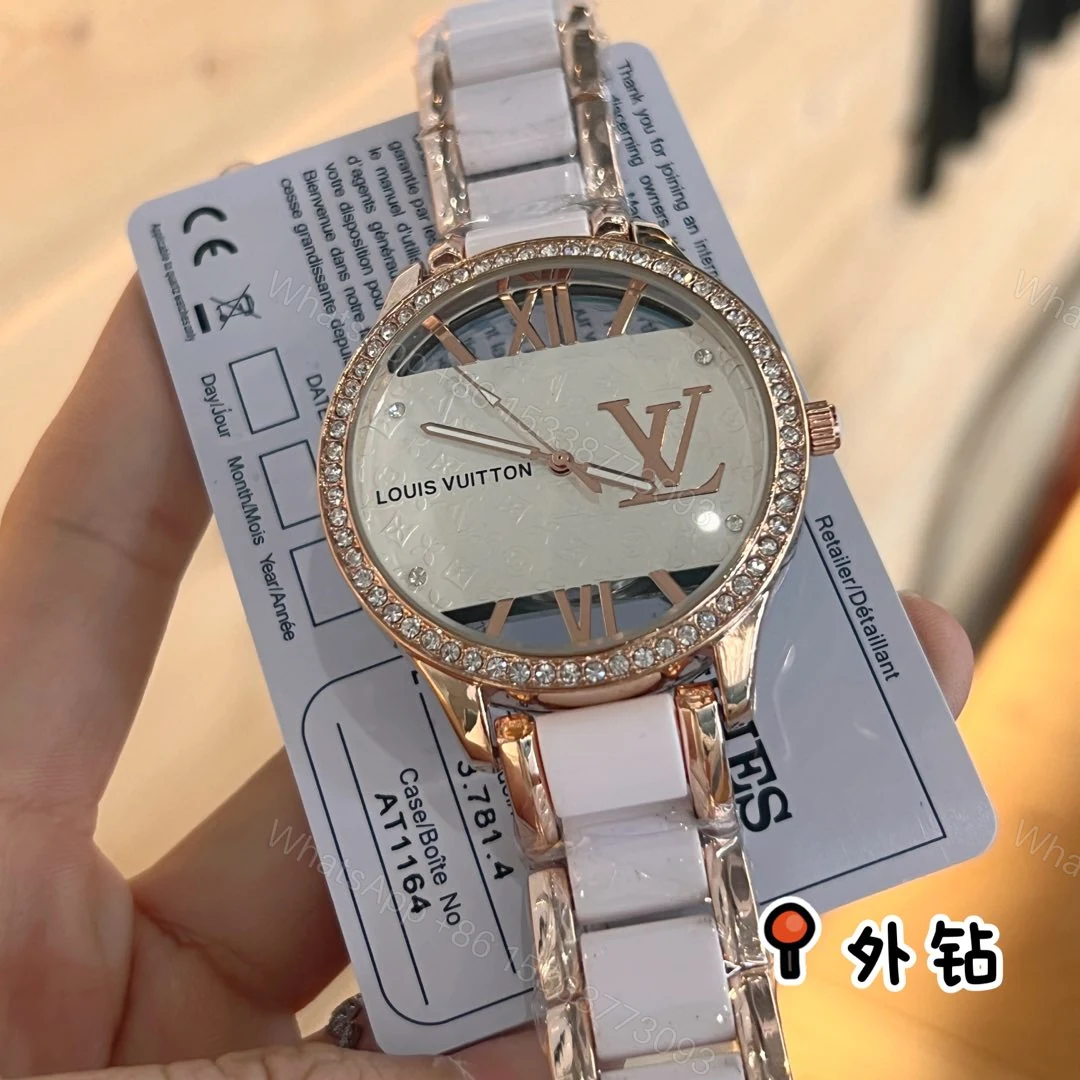LV高仿陶瓷鑽圈女錶 玫瑰金配白色鏤空款 氣質感爆棚設計錶面 — view 1