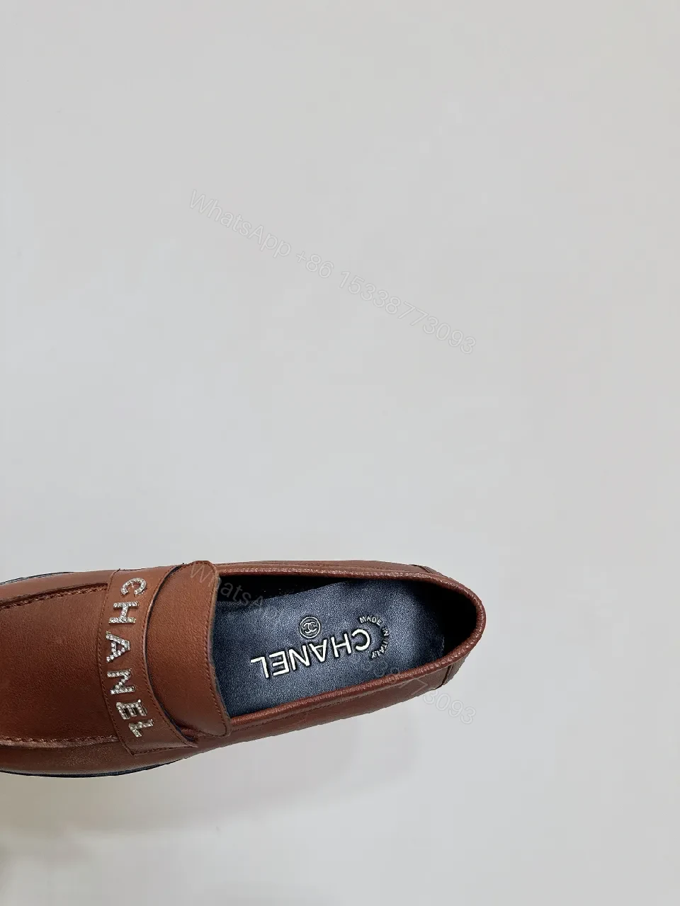 View 6 of Caramel Leather Moccasin Loafers with Band Accent