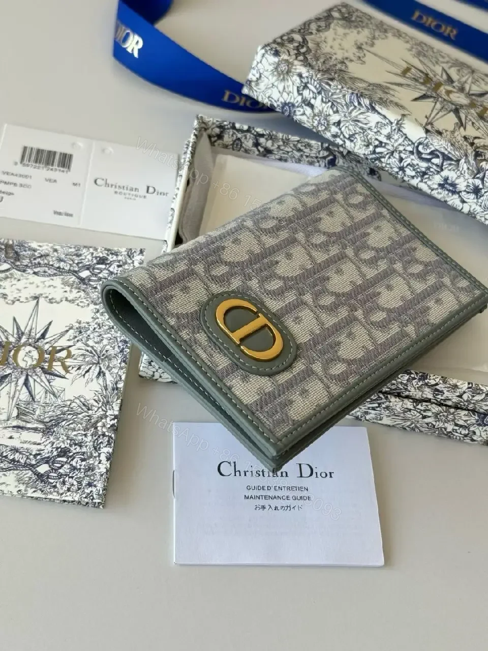 View 3 of Structured Sage Wallet: Canvas, Gold-Hardware, Signature Pattern