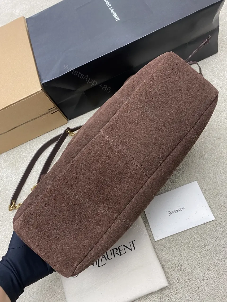 View 2 of Brown Suede Gold Chain Shoulder Bag – Premium Everyday Carry