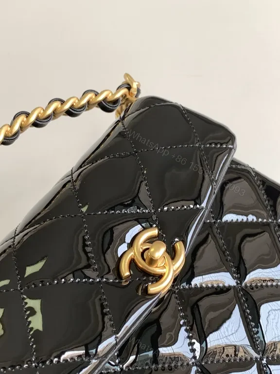 View 2 of Black Satin Mini Bag with Gold Chain - Lux-Influenced Style