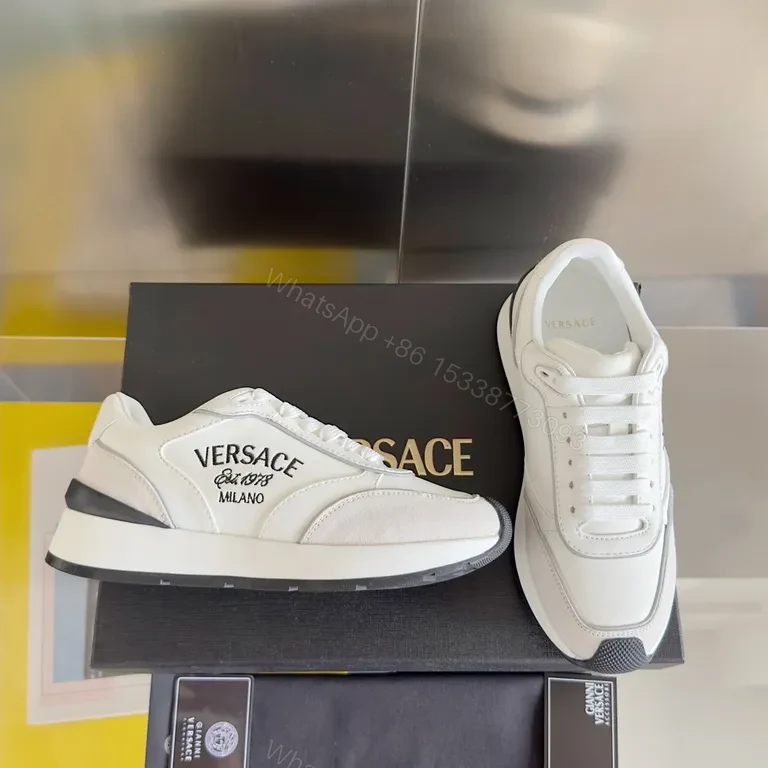 View 3 of Versace-Inspired White Leather Sneakers: Lux, Everyday Chic