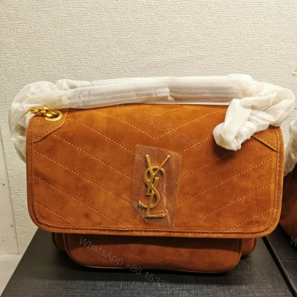 View 2 of Saint Laurent Niki Baby Chain Bag In Suede Brown 28Cm