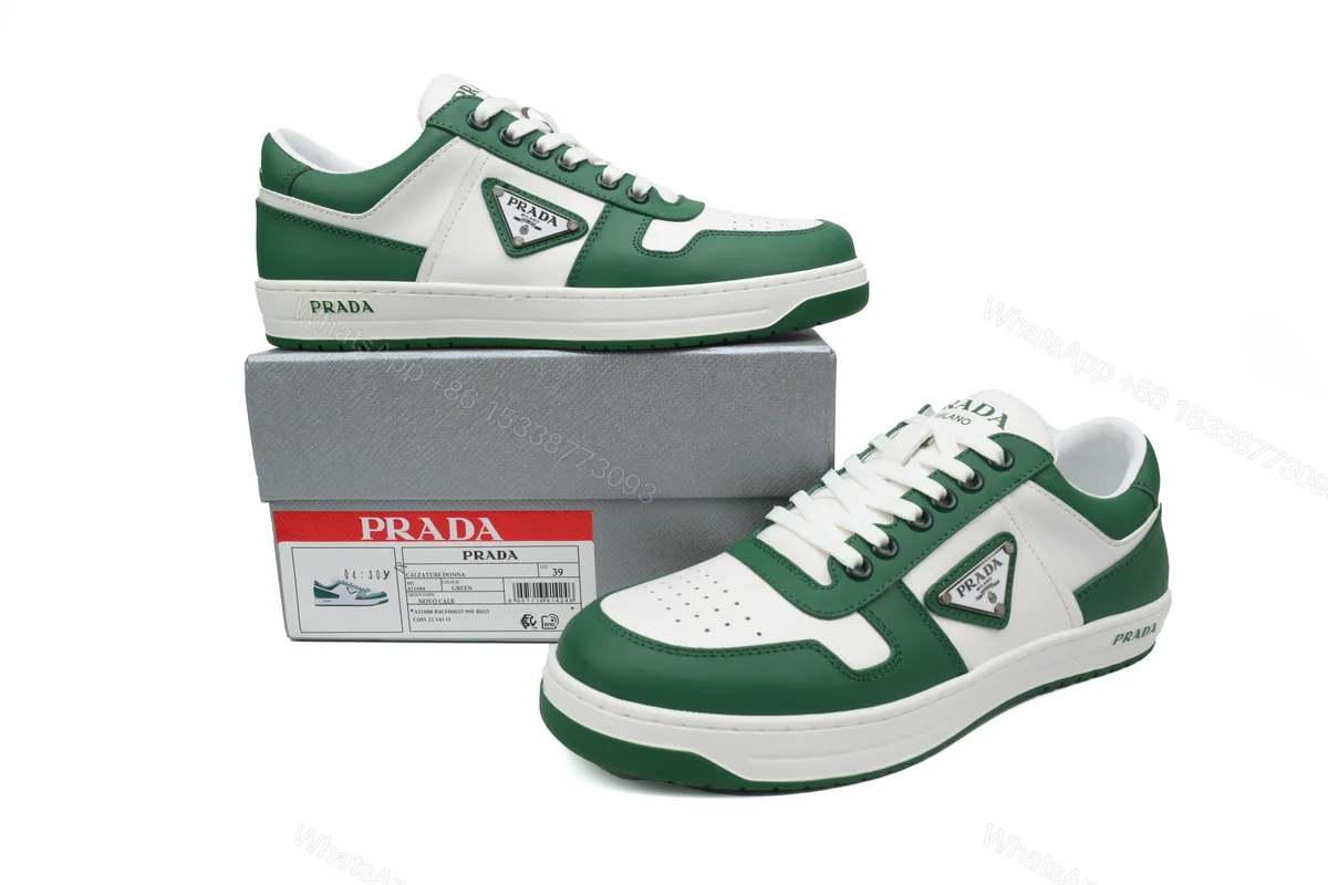 Prada Downtown Low Sneakers White Green — view 2