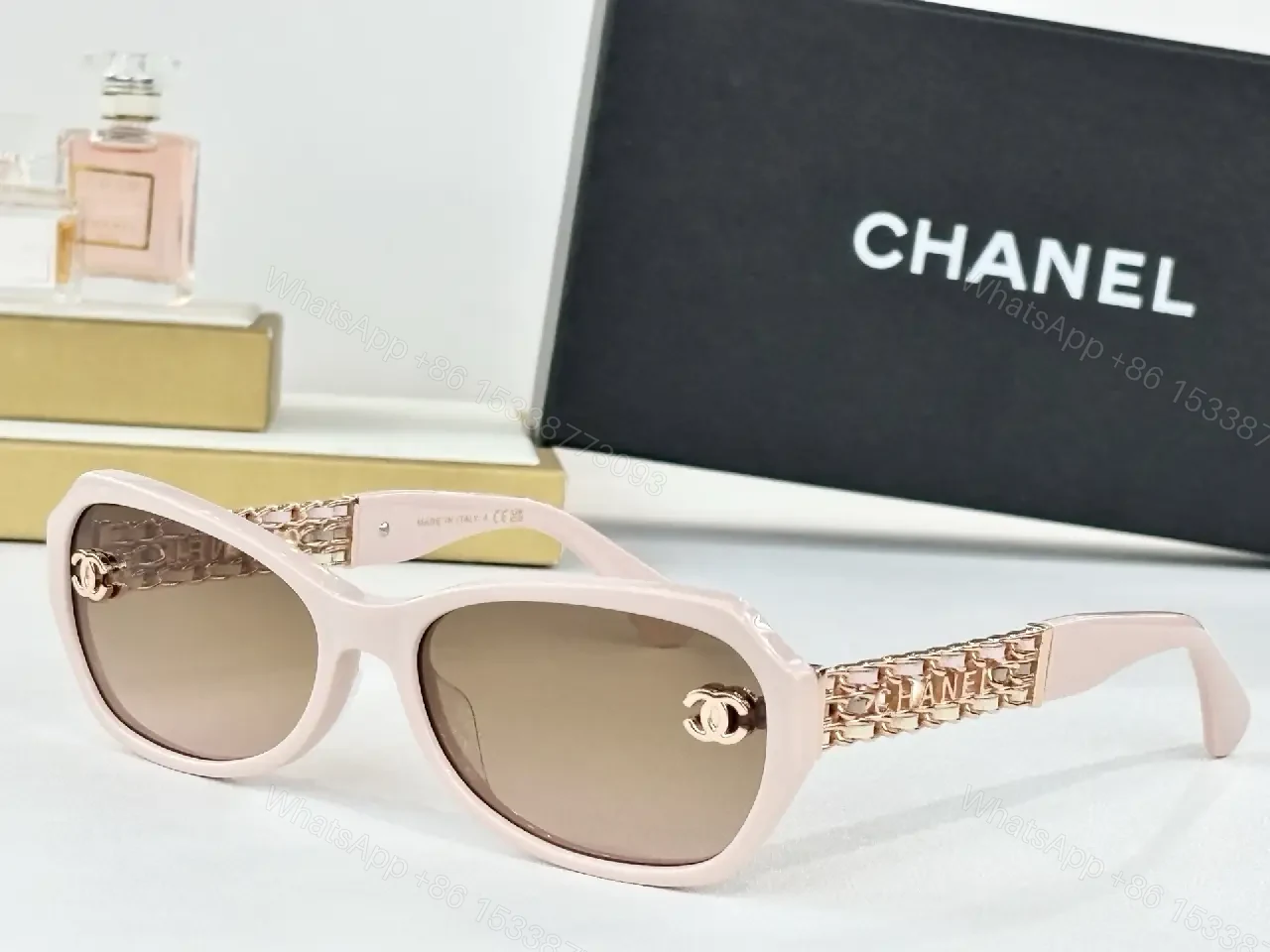 View 4 of Black Acetate Sunglasses + Gold Chain Temples + Luxe Style + All-Day Comfort + Sunglasses