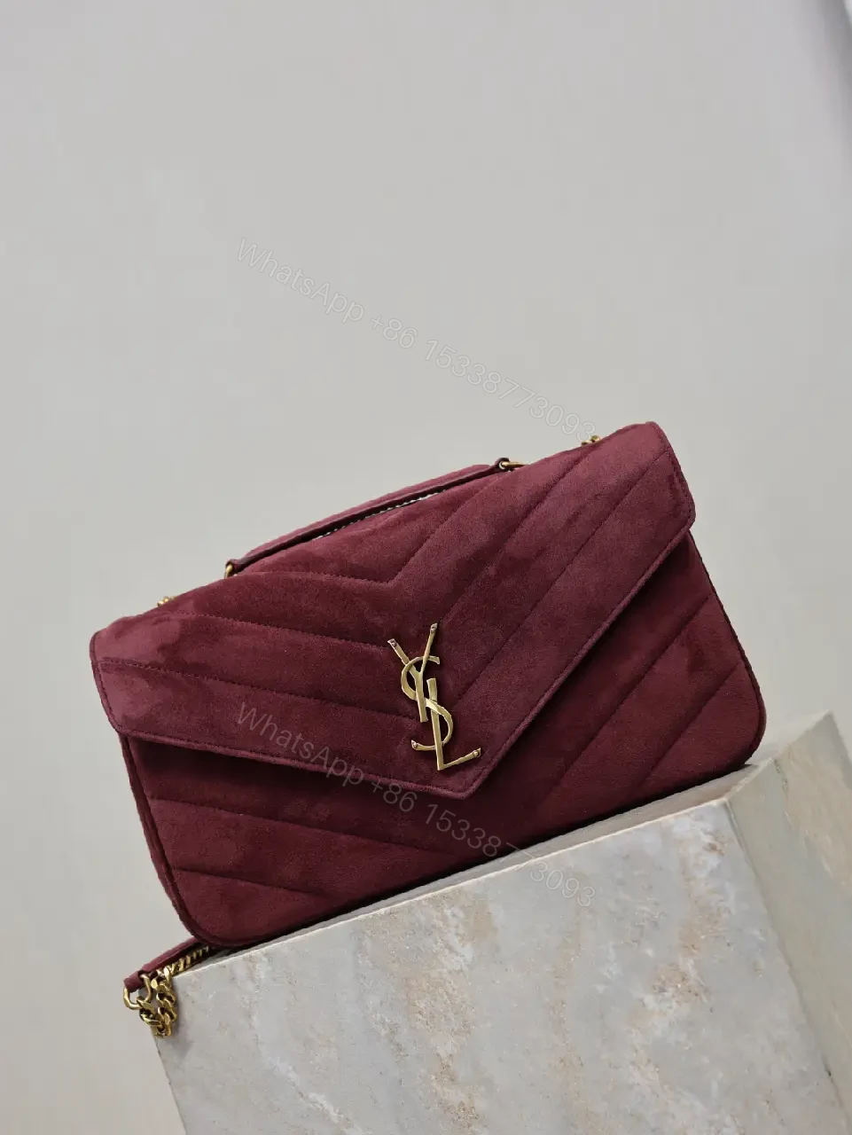 View 9 of Rich Velvet Quilted Shoulder Bag with Gold Hardware
