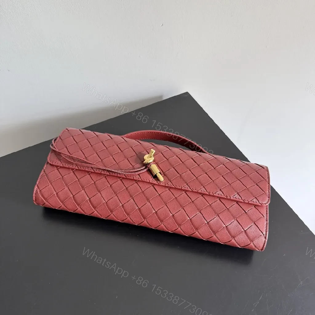 View 3 of Velvet Clutch: Woven Leather, Gold Twist Lock Evening Bag