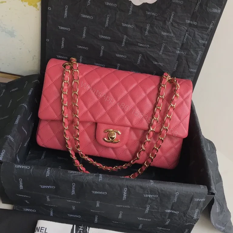 Pink Quilted Luxury Messenger Bag with Gold Hardware — view 2