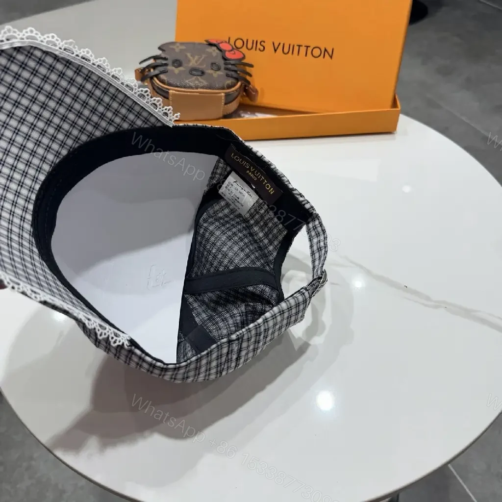 View 8 of Structured Plaid Cap with Subtle Monogram, Modern Textured Cap