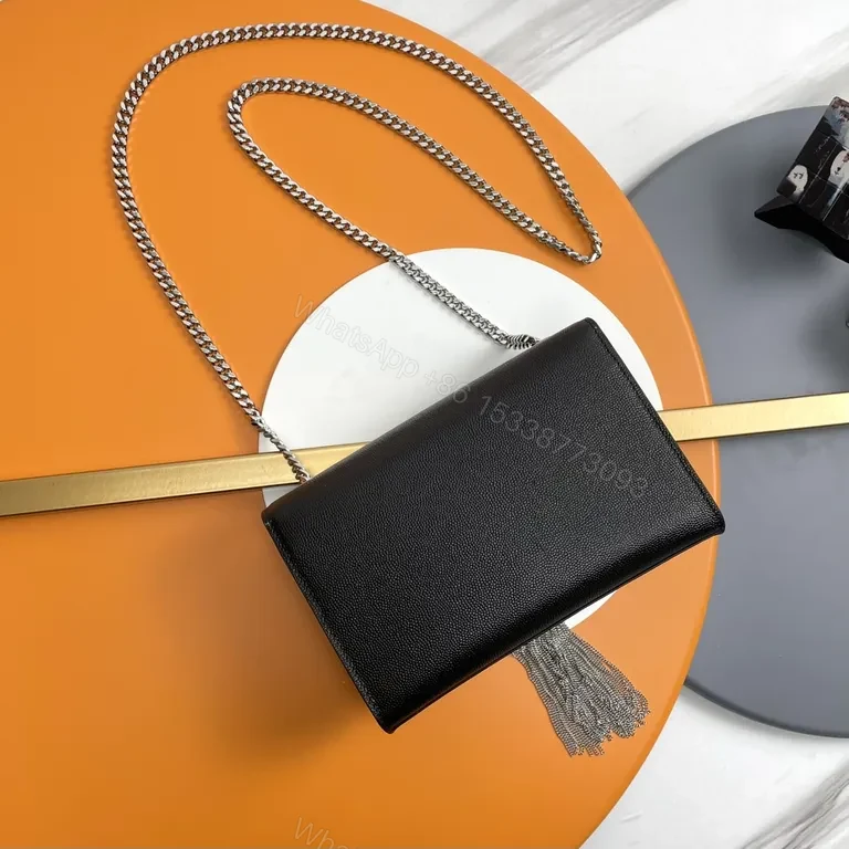 View 4 of Chic Black Pebble Leather Crossbody Clutch with YSL Hardware