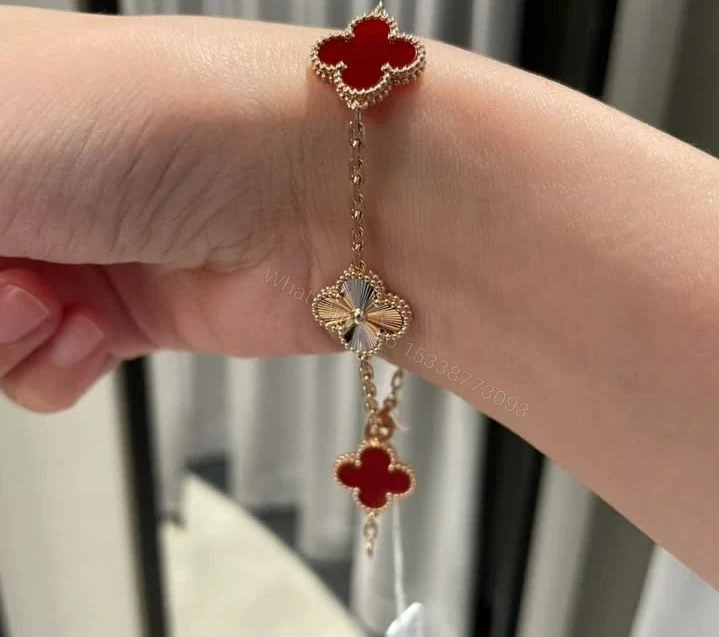 View 4 of Van Cleef Arpels Replica Alhambra Carnelian Guilloche Bracelet