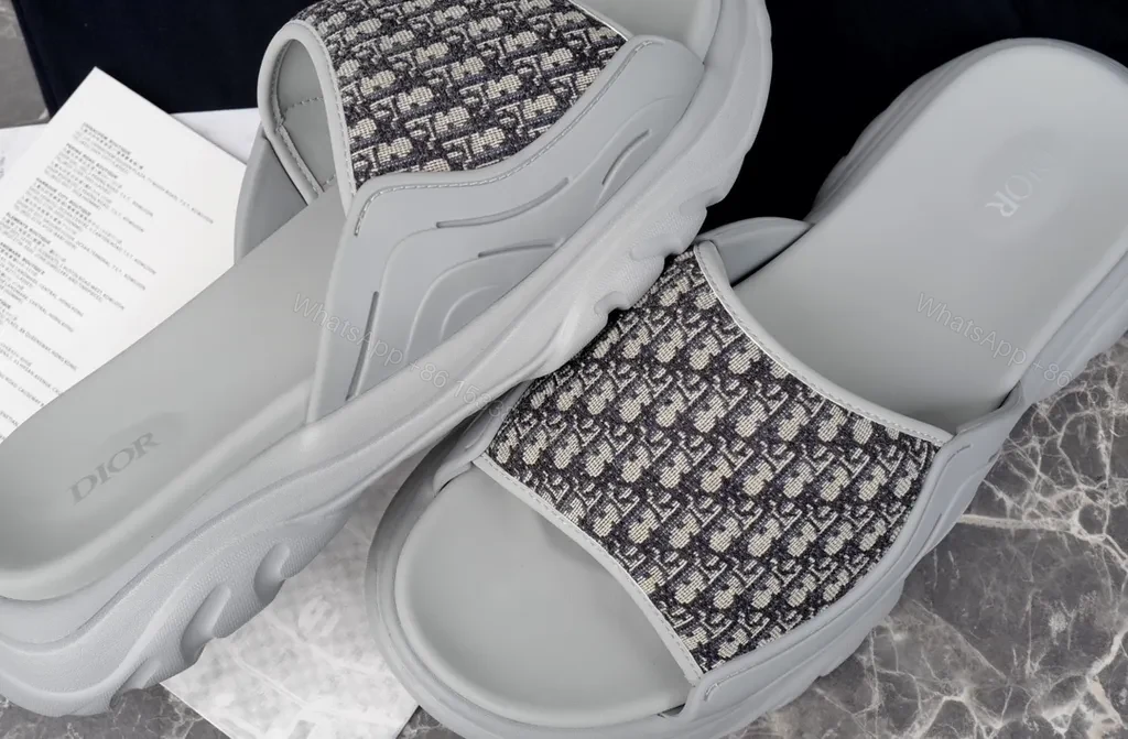 View 6 of Patterned Dior Slides: Plush Comfort, Monogram Textile Strap