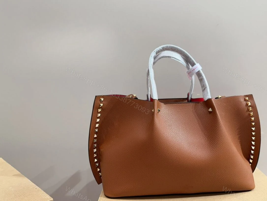 View 5 of VALENTINO GARAVANI ROCKSTUD TOTE BROWN 36CM