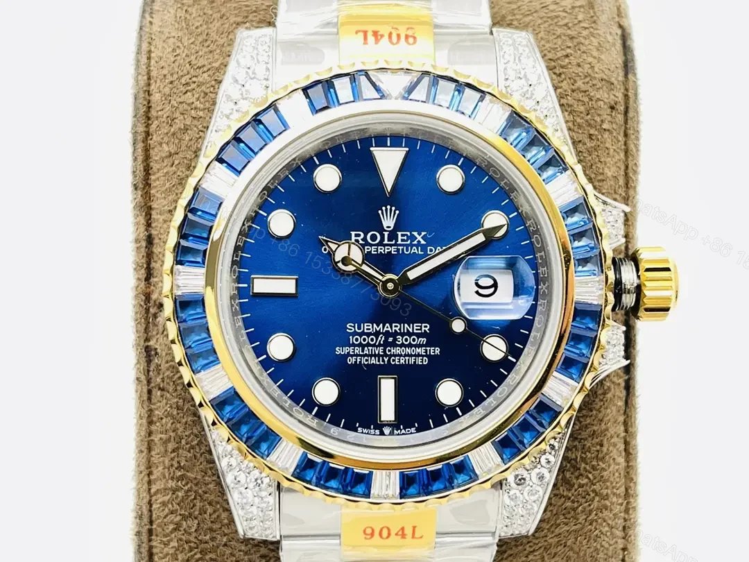 View 3 of Fake Rolex Submariner Blue Diamond Best Oyster Bracelet 40MM ROLEX-SUB-BLU-DIA-40