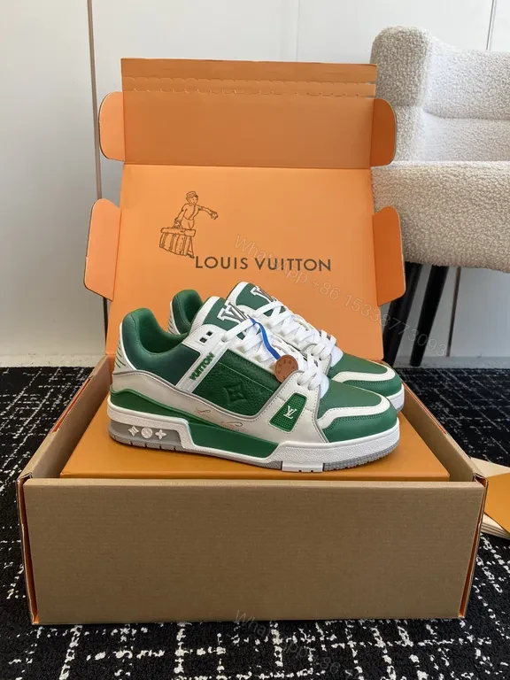 View 3 of Bold Green & White LV-Inspired High-Top Sneakers