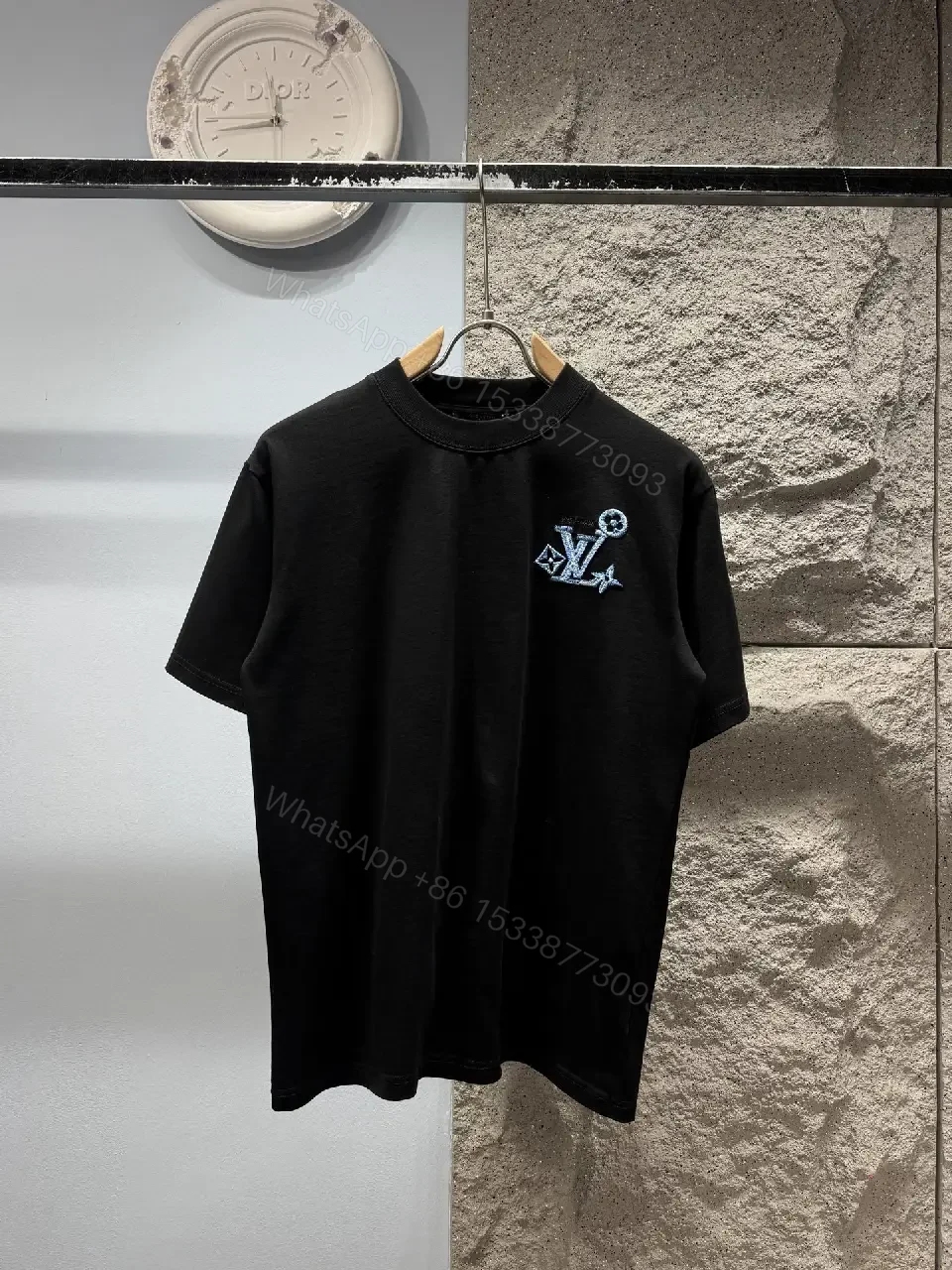 Embroidered Monogram Black Tee - Minimal Luxe Crewneck — view 1