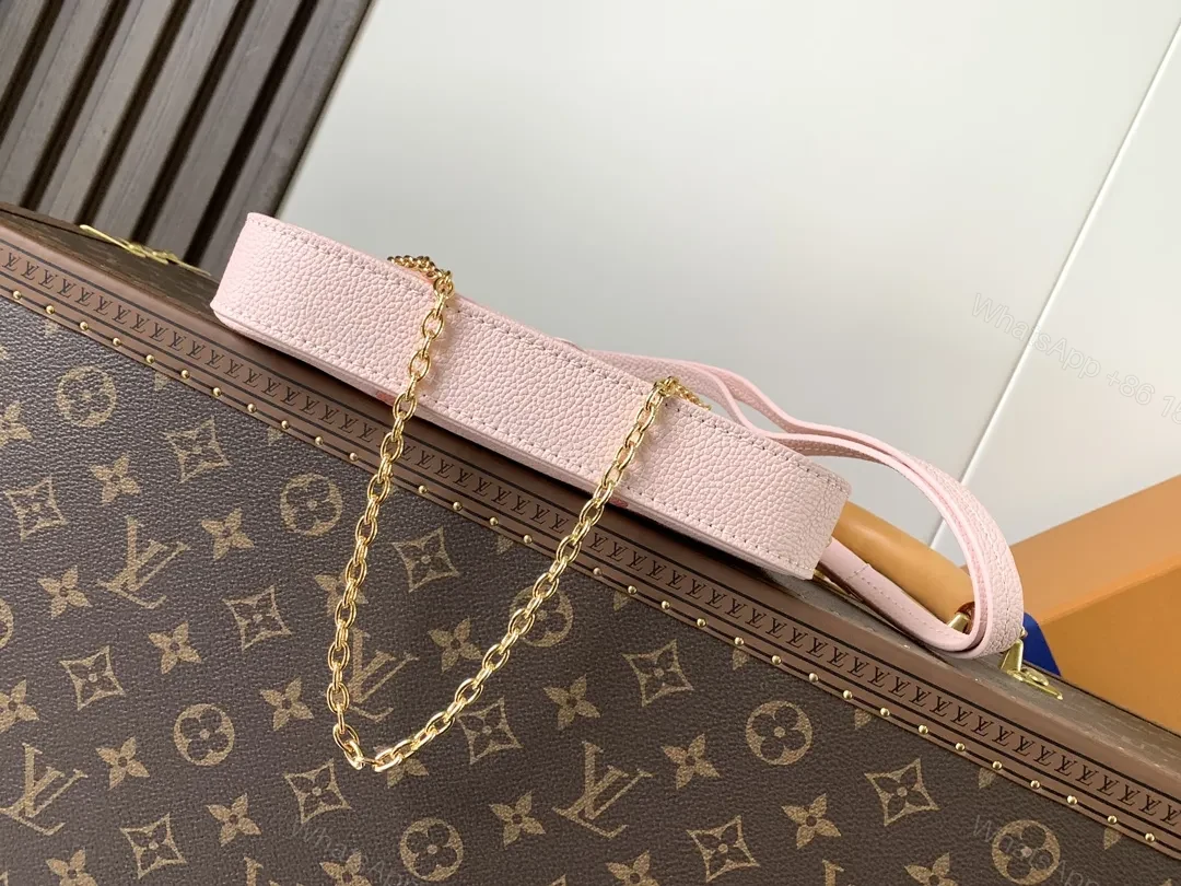View 4 of Pink Textured Mini Crossbody: Chain Detail, Luxe Casual Style