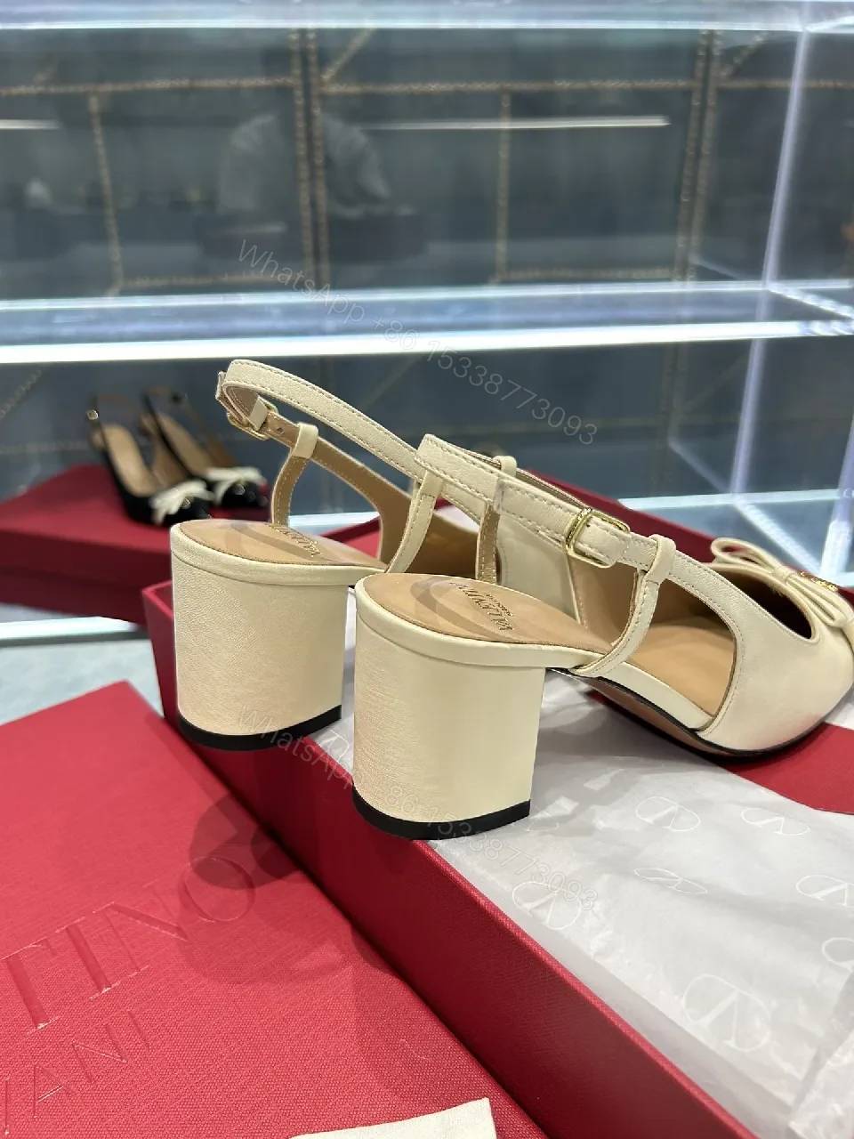 View 6 of Cream Leather + Velvet Toe + Two-Tone Slingback + All-Day Comfort Pumps