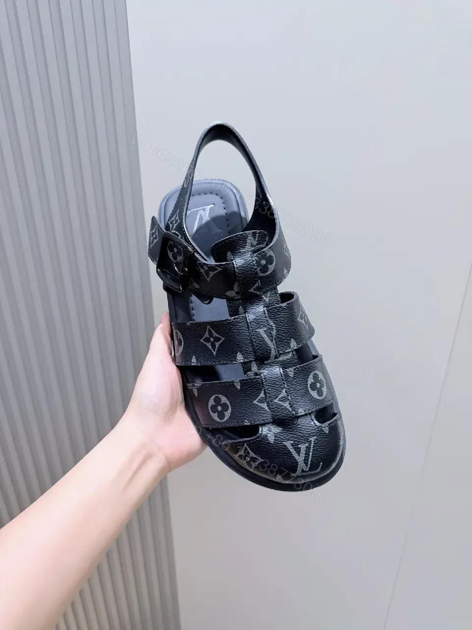 View 5 of Monogram Mirage: Black Leather Sandals, Cushioned Comfort