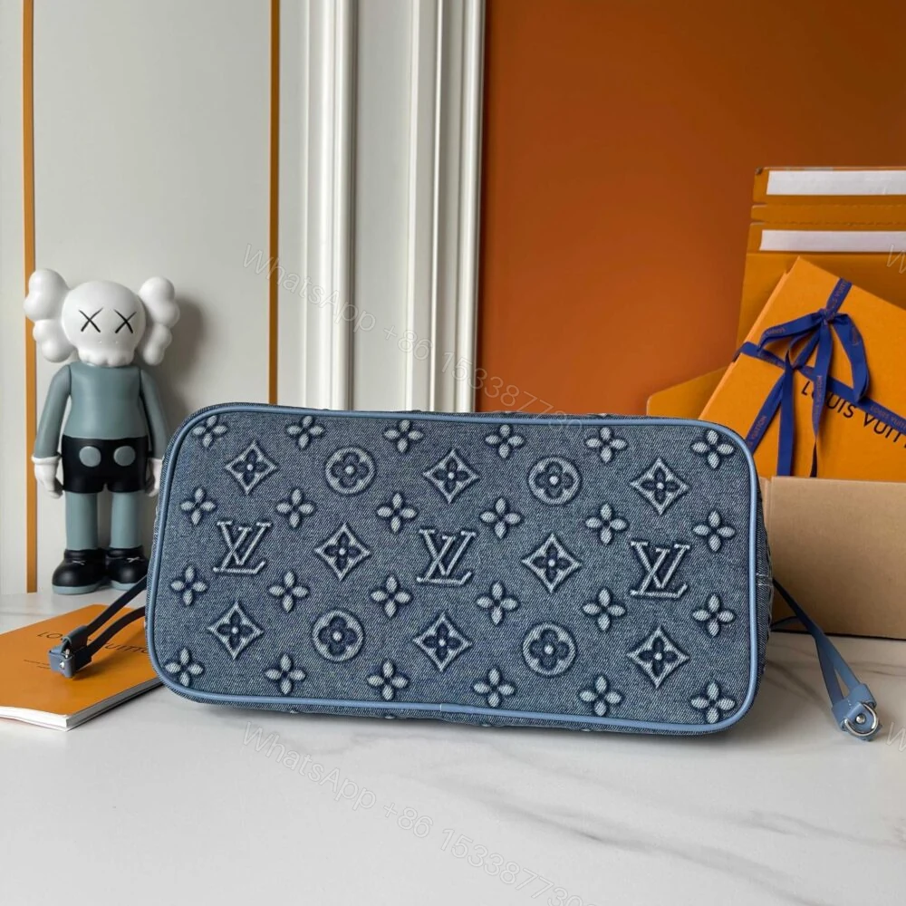 View 5 of Louis Vuitton Neverfull MM Bag Monogram Denim Blue 32Cm