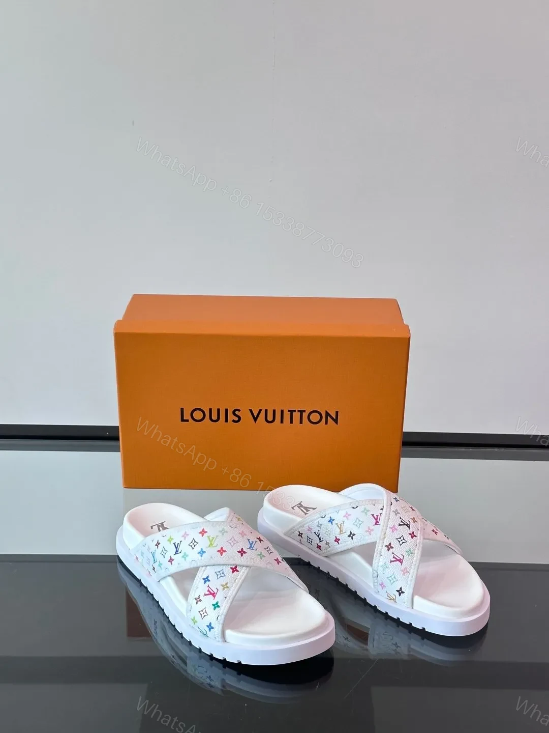 View 5 of LV Men White Multicolor Leather Slides