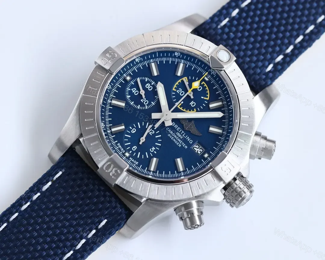 View 7 of JF Factory Breitling Avenger Chronograph 43 – Blue Dial with Blue Fabric Strap