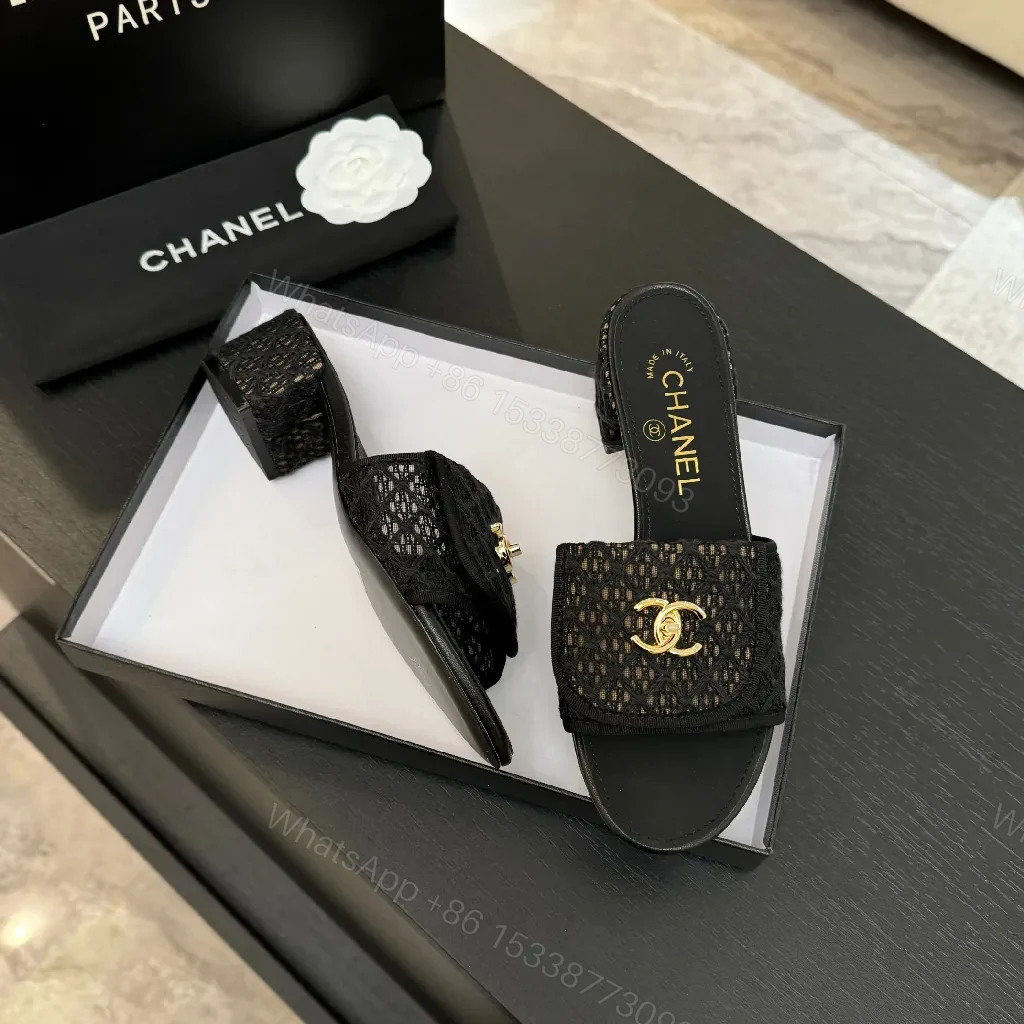 View 4 of Chic Knit-Texture Black Slip-Ons with Gold Hardware