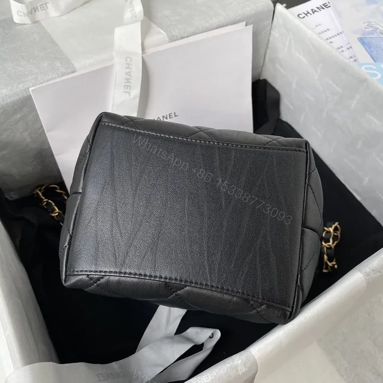 View 4 of Chanel-Inspired Quilted Black Leather Bag with Chain