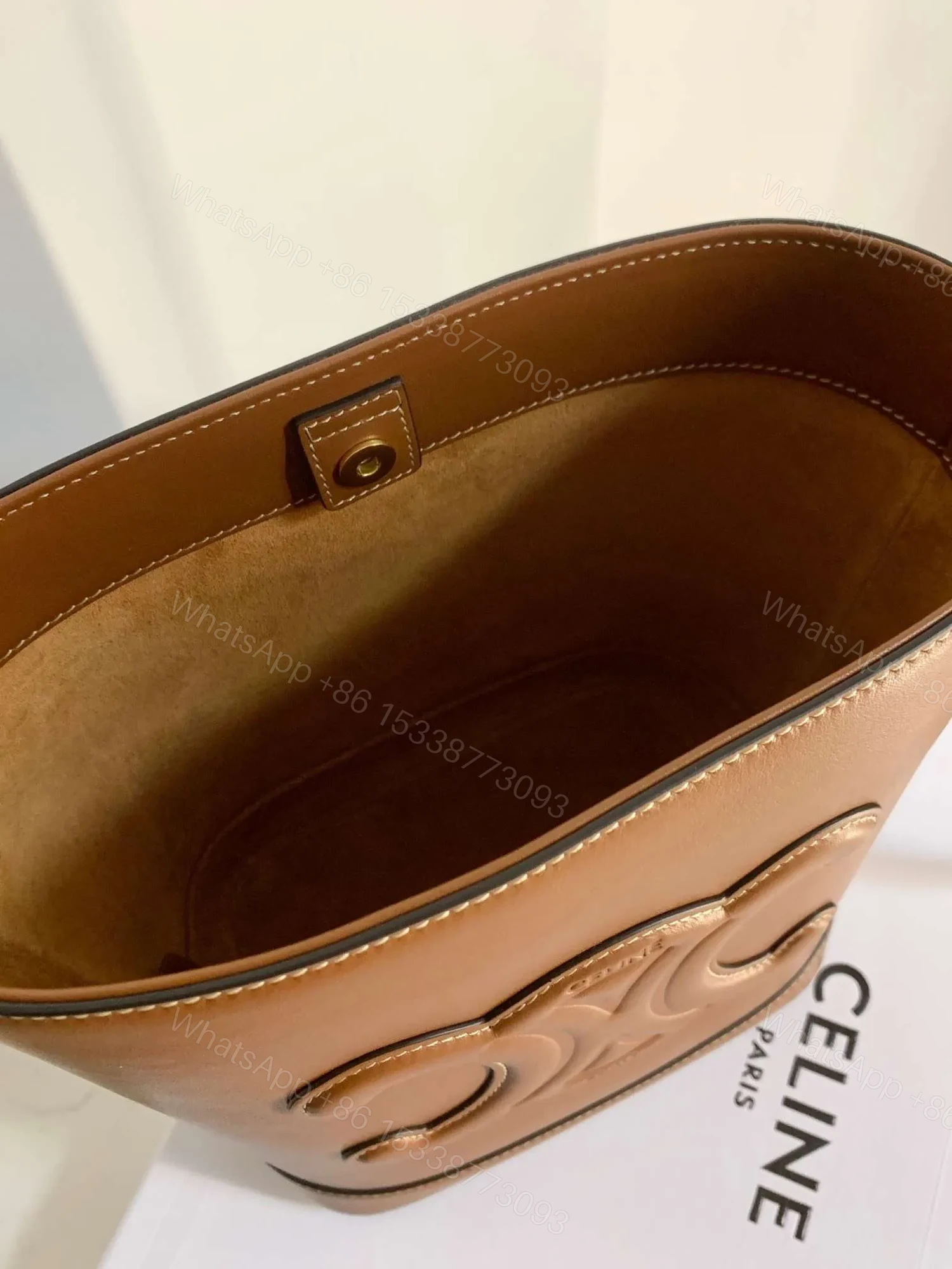 View 4 of Celine Small Bucket Cuir Triomphe Brown Bucket Handbag 30x22x12cm